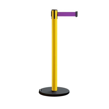MONTOUR LINE Retractable Belt Rolling Stanchion, 2.5ft Yellow Post  11ft. Purple MSE630-YW-PE-110